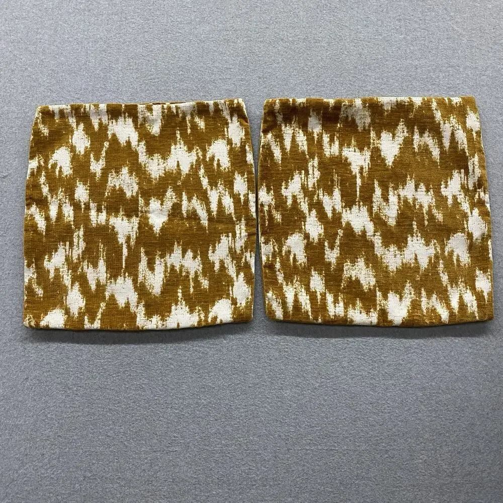 2 Mustard Gold Cream Velvet Ikat Pillow Covers 20x20 Boho Grandmillennial Decor